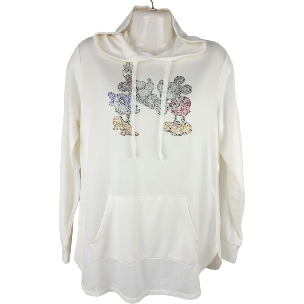 ✅ Disney Parks woman’s Minnie&Mickey hooded sweatshirt size M ivory white